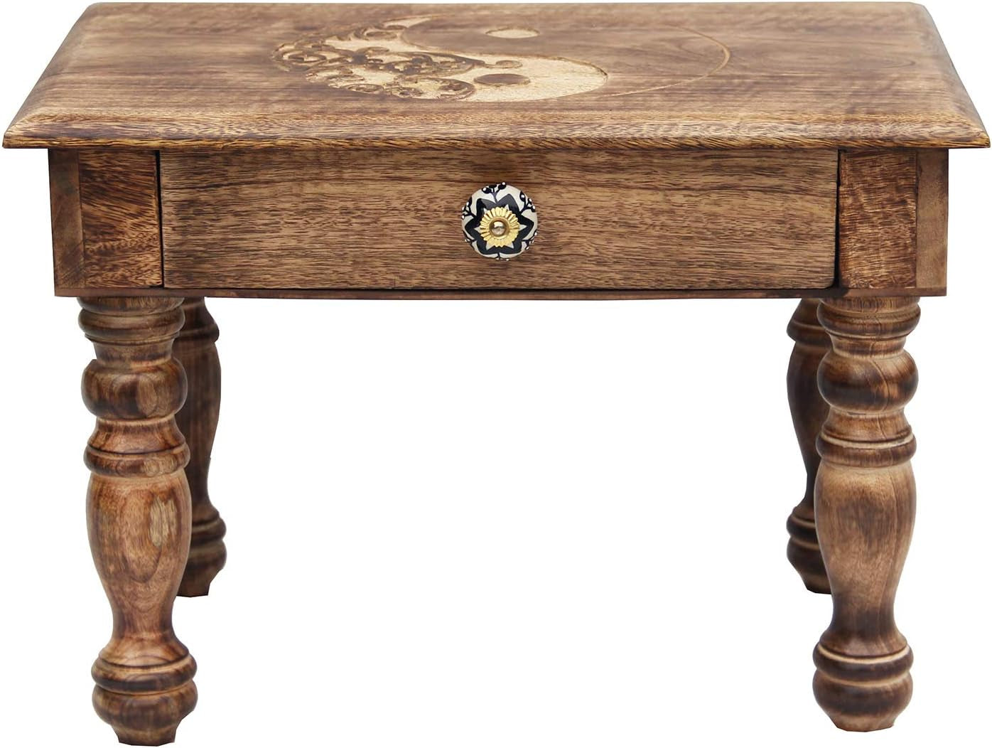 Dharmaobjects Solid Mango Wood Hand Carved Prayer Puja Shrine Altar Meditation Table (Yin Yang) Large