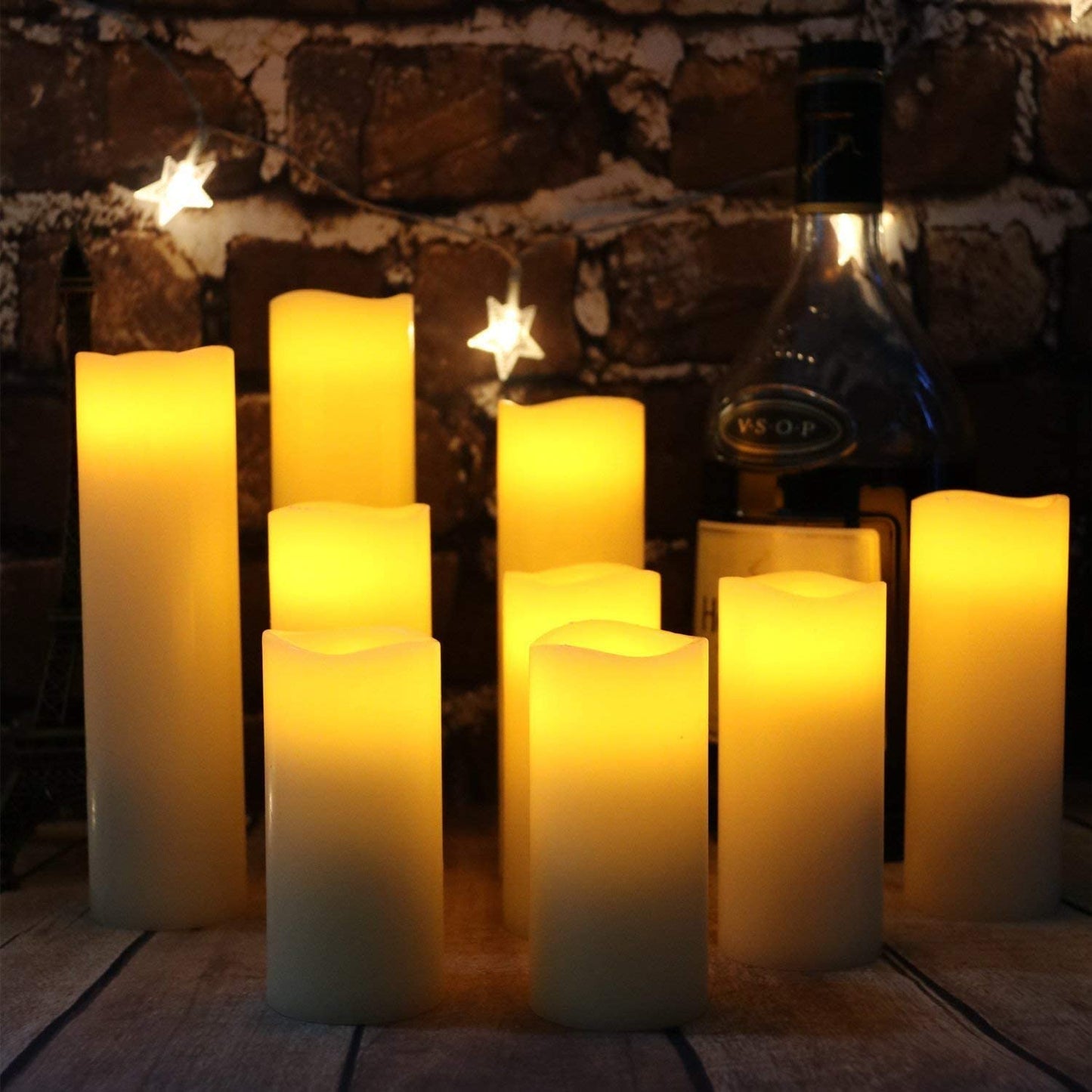 Flameless Candles Led Candles Pack of 9 (H 4" 5" 6" 7" 8" 9" X D 2.2") Ivory Real Wax Battery Candles with Remote Timer