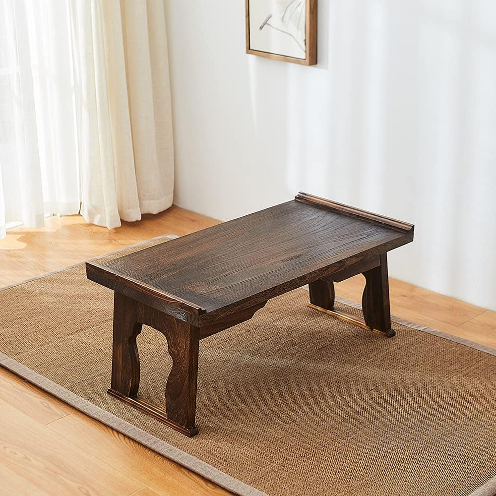 SINOBEST Bed Laptop Desk with Foldable Legs, Breakfast in Bed Serving Tray Table, Japanese Style Floor Table for Tea & Coffee, Antique Meditation Altar Table, Bay Window Wood Table(26.8”X13.4”X11.4”)