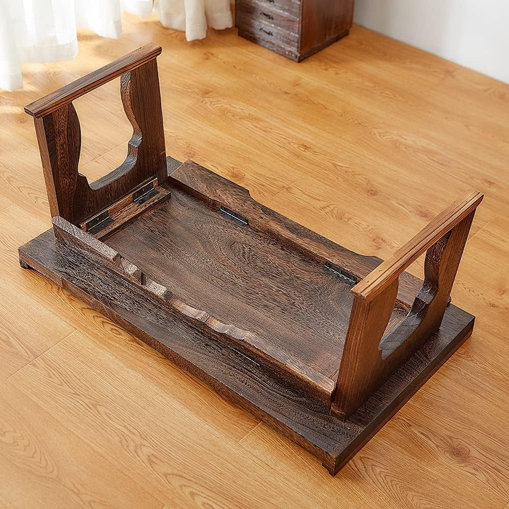 SINOBEST Bed Laptop Desk with Foldable Legs, Breakfast in Bed Serving Tray Table, Japanese Style Floor Table for Tea & Coffee, Antique Meditation Altar Table, Bay Window Wood Table(26.8”X13.4”X11.4”)