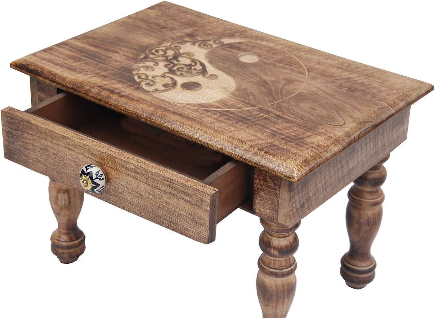 Dharmaobjects Solid Mango Wood Hand Carved Prayer Puja Shrine Altar Meditation Table (Yin Yang) Large