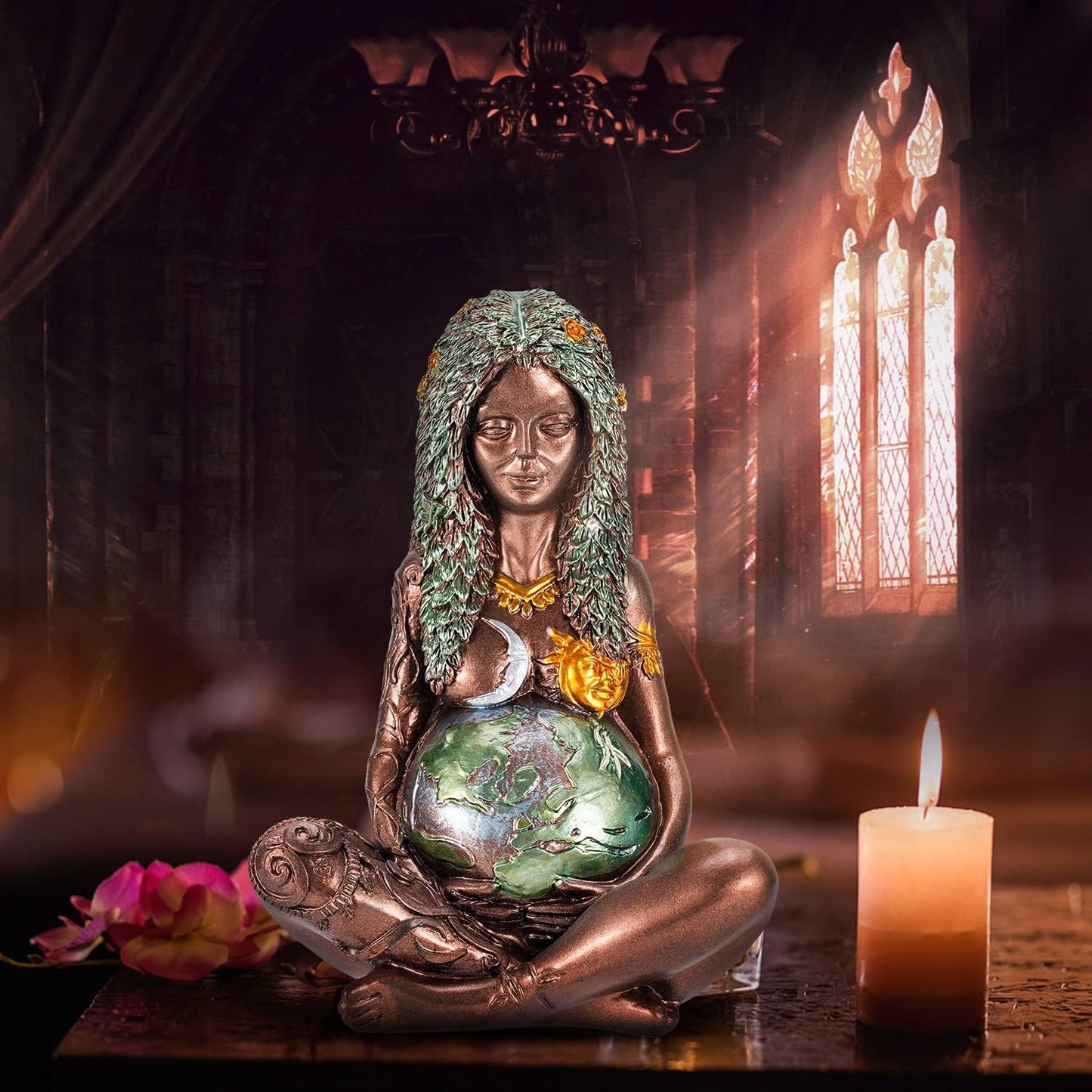 Gaia Mother Earth Statue, 6Inch H Nature Moon Goddess Statue, Spiritual Items Figurines Statuette Gifts for Earth Day,Mother'S Day,Easter Day Modern Home Room Decor Garden Decoration