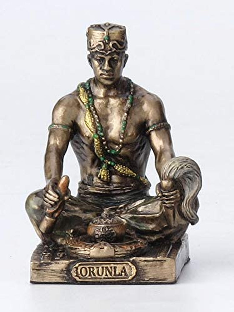 2 1/2 Inch Orunla Santeria Orisha God of Wisdom, Destiny and Prophecy Cast Resin Hand Painted Antique Bronze Finish Statue Home Decor