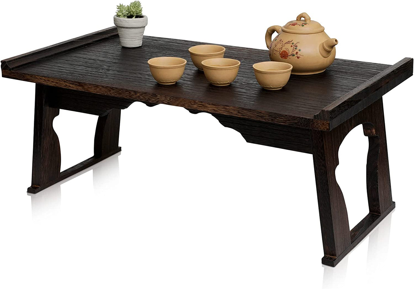 Kiri Meditation Table - Premium Carved Japanese Minimalist Altar - Chabudai Coffee or Tea Low Floor Table - Floor Sitting, Sustainable Paulownia Wood - Small Foldable Prayer Shrine Stand