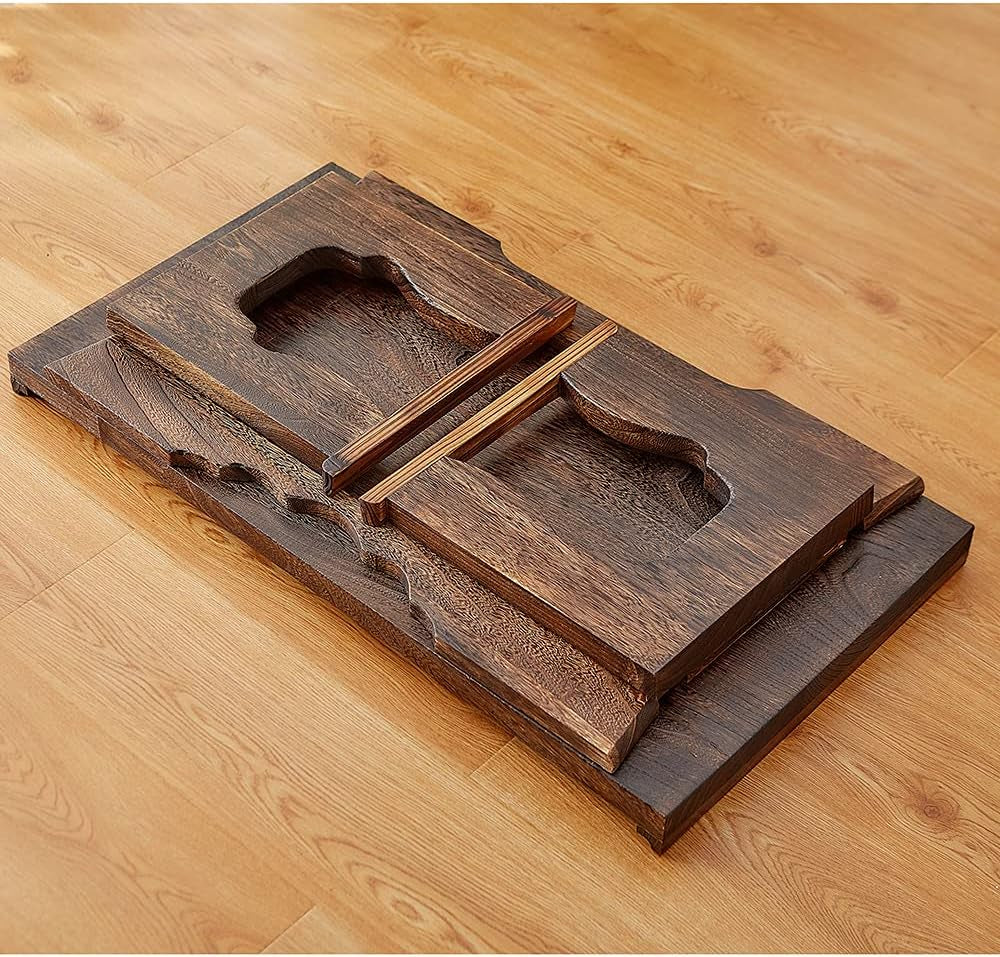 SINOBEST Bed Laptop Desk with Foldable Legs, Breakfast in Bed Serving Tray Table, Japanese Style Floor Table for Tea & Coffee, Antique Meditation Altar Table, Bay Window Wood Table(26.8”X13.4”X11.4”)