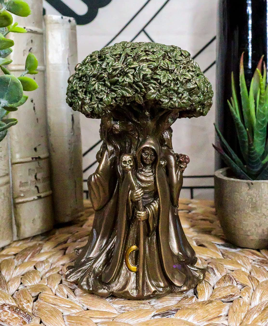 Ebros Celtic Sacred Moon Triple Goddess Mother Maiden Crone under Tree of Life Statue 5.5" Tall Hecate Brigid Wicca Wiccan Holy Trinity Decor Sculpture Decorative Figurine Cosmic Celestial Gods