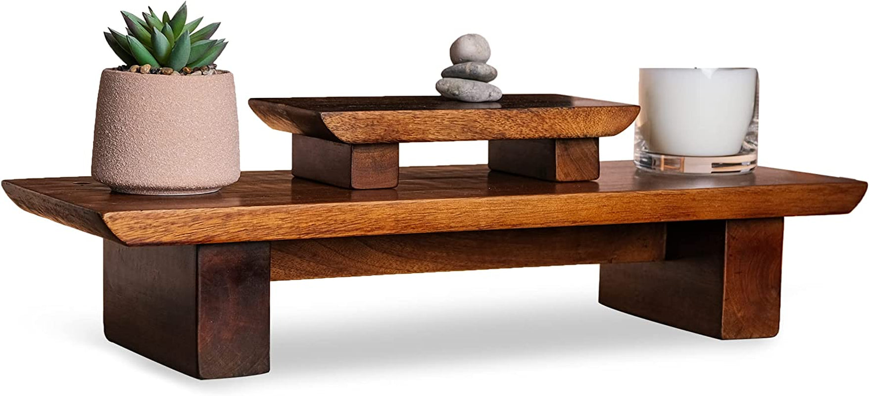 Vesoda Meditation Altar Table – 21 X 7.5 X 6 Inch Handmade Tiered Puja Table - Small Alter Table for Relaxation, Prayer - Buddha Shrine Altar Meditation Table Made of Solid and Rich Mango Wood