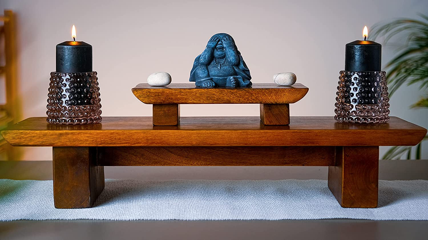 Vesoda Meditation Altar Table – 21 X 7.5 X 6 Inch Handmade Tiered Puja Table - Small Alter Table for Relaxation, Prayer - Buddha Shrine Altar Meditation Table Made of Solid and Rich Mango Wood