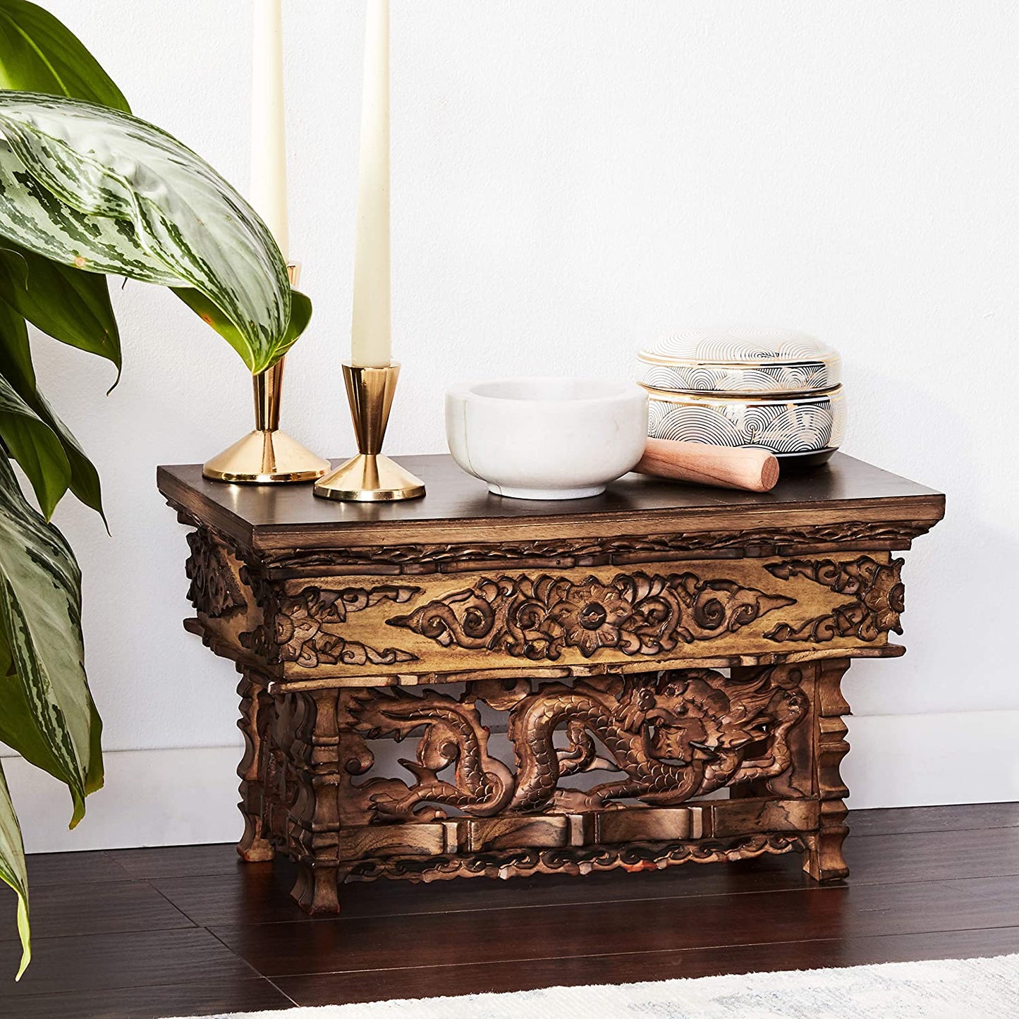 Small Altar Table, Meditation Table Altar, Small Puja Table, Meditation Altar Wood Wiccan Buddhist, Tea Japanese, Low Side Dragon (Small)