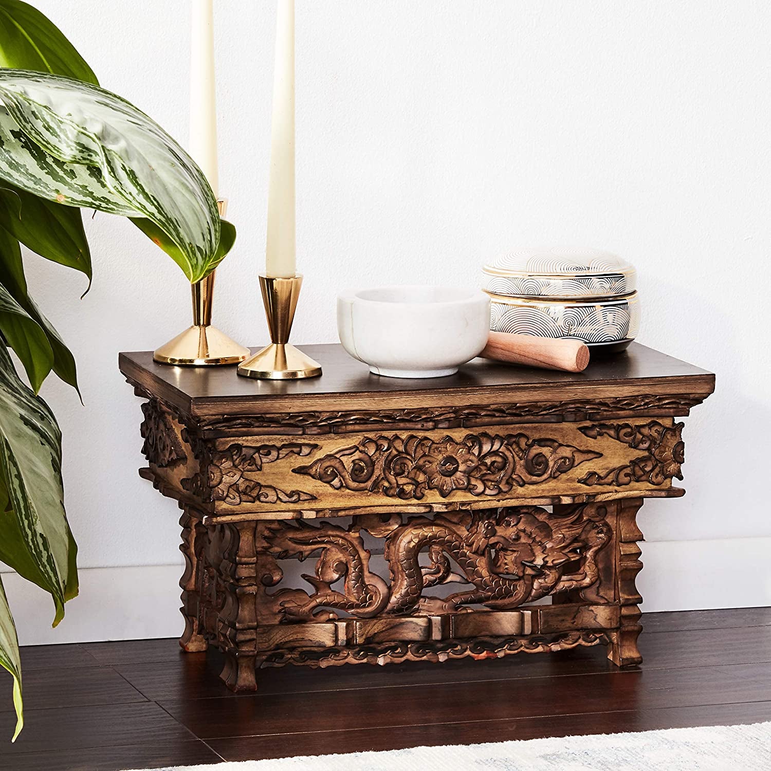 Small Altar Table, Meditation Table Altar, Small Puja Table, Meditation Altar Wood Wiccan Buddhist, Tea Japanese, Low Side Dragon (Small)