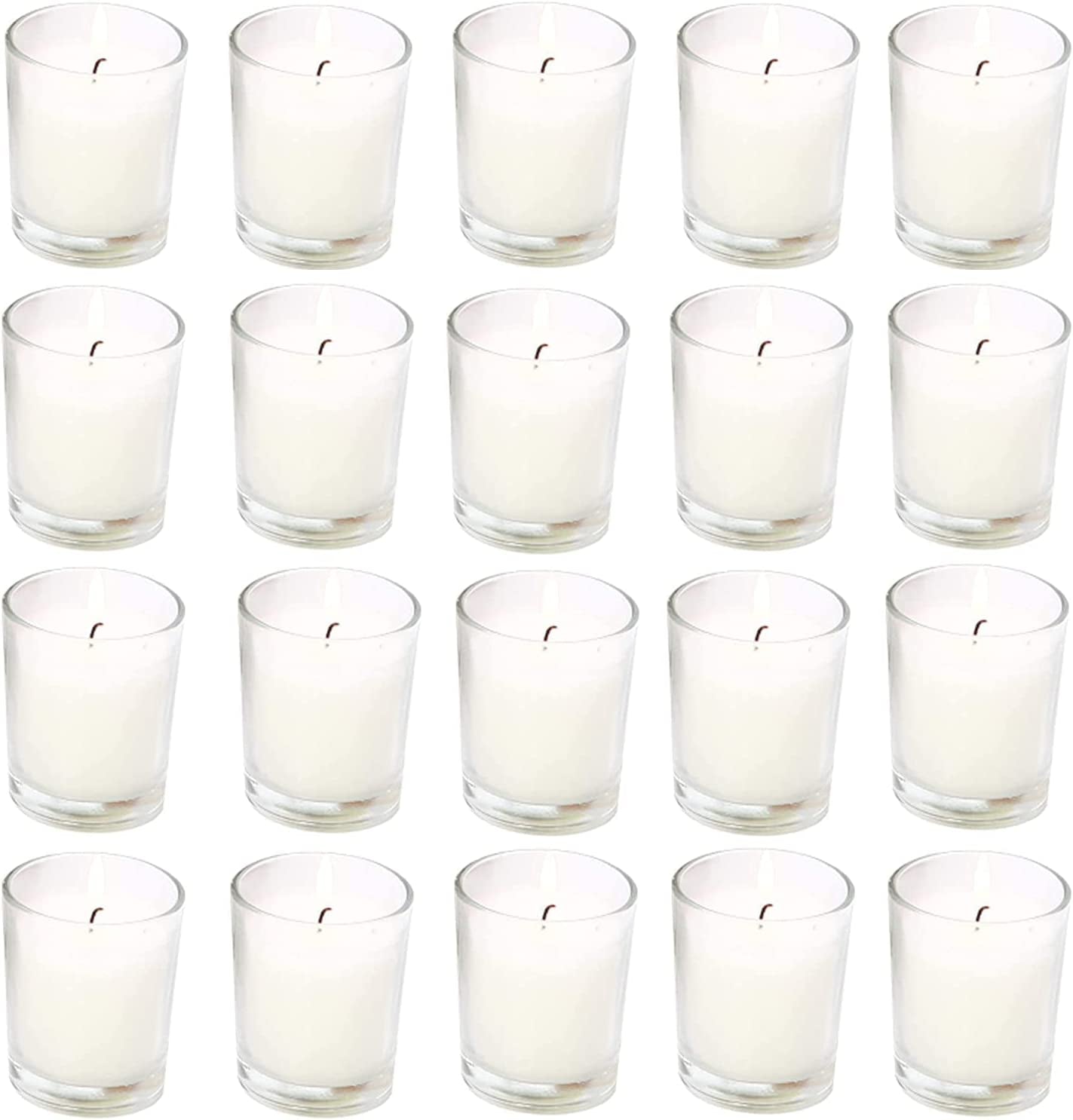 20 Pack Warm White Unscented Clear Glass Filled Votive Candles. Hand Poured Wax Candle Ideal Gifts for Aromatherapy Spa Weddings Birthdays Holidays Party (Warm White)