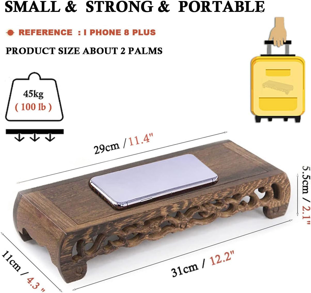 Meditation Table Altar, Wood Small Altar Tables Ancestors Buddha Statue Stand Carved Base Low Table Meditation Room Sacred Space Personal Shrine Spiritual Corner Home Decor (Coffe Brown)