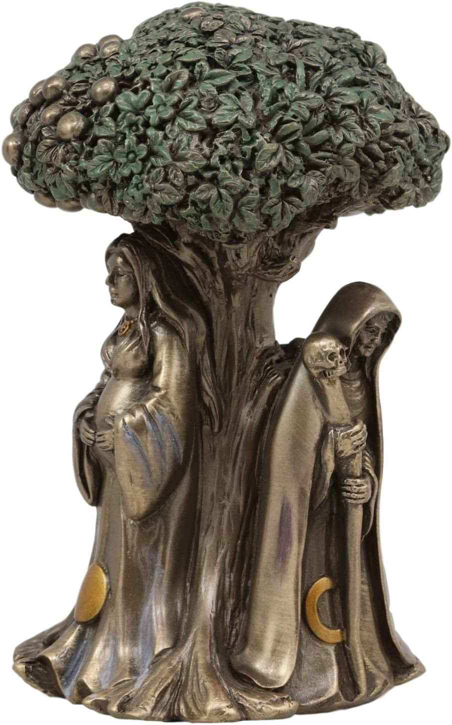 Ebros Celtic Sacred Moon Triple Goddess Mother Maiden Crone under Tree of Life Statue 5.5" Tall Hecate Brigid Wicca Wiccan Holy Trinity Decor Sculpture Decorative Figurine Cosmic Celestial Gods