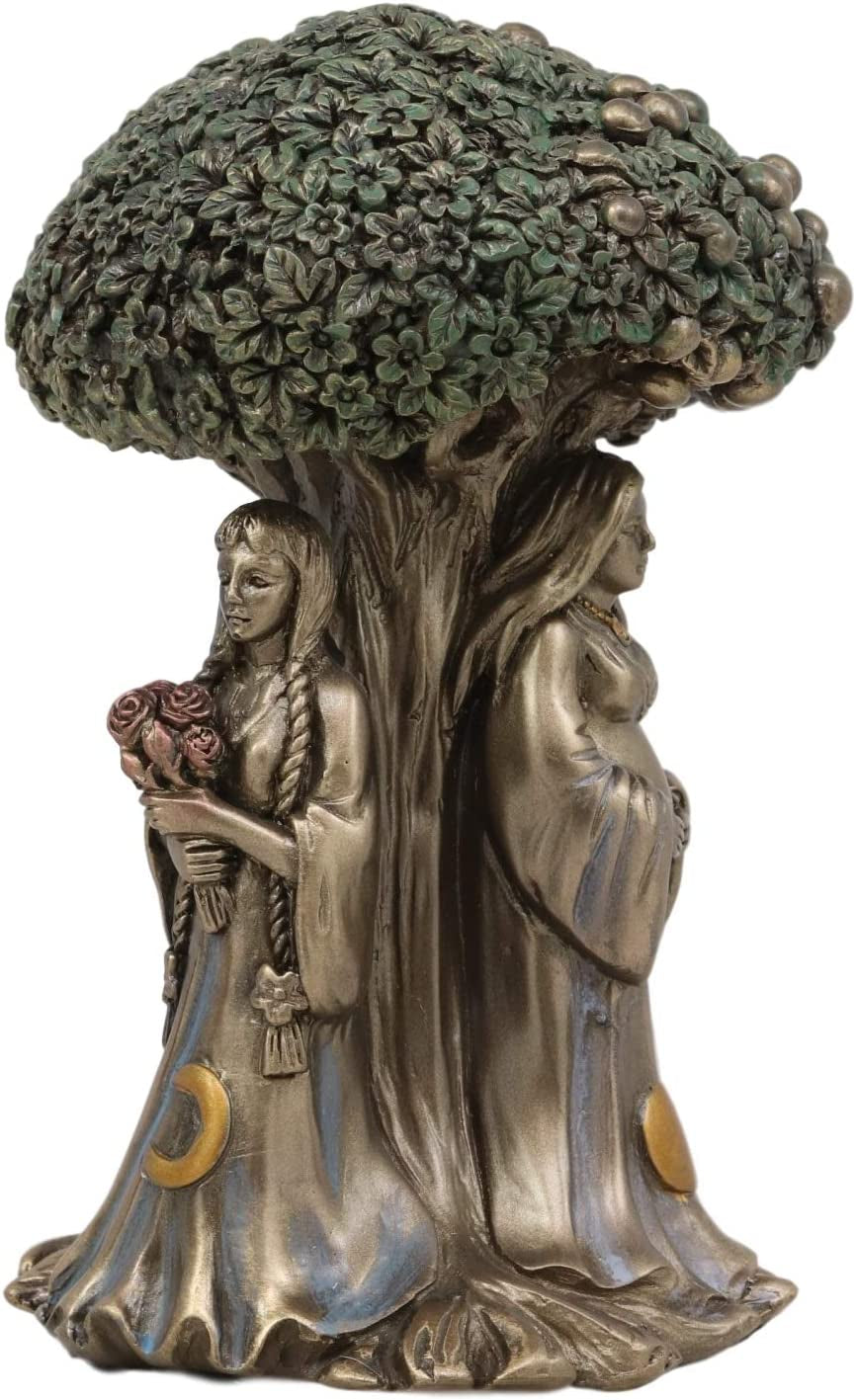 Ebros Celtic Sacred Moon Triple Goddess Mother Maiden Crone under Tree of Life Statue 5.5" Tall Hecate Brigid Wicca Wiccan Holy Trinity Decor Sculpture Decorative Figurine Cosmic Celestial Gods