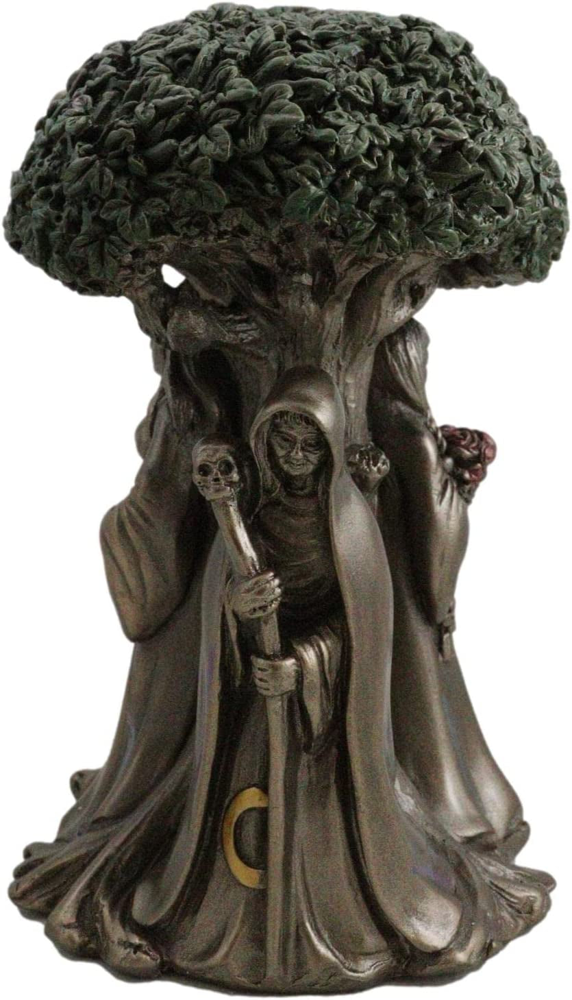 Ebros Celtic Sacred Moon Triple Goddess Mother Maiden Crone under Tree of Life Statue 5.5" Tall Hecate Brigid Wicca Wiccan Holy Trinity Decor Sculpture Decorative Figurine Cosmic Celestial Gods