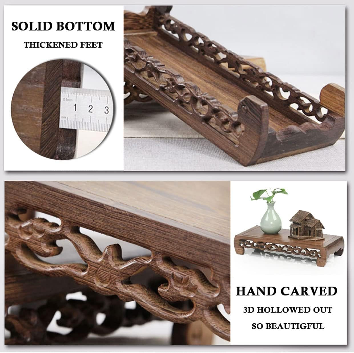 Meditation Table Altar, Wood Small Altar Tables Ancestors Buddha Statue Stand Carved Base Low Table Meditation Room Sacred Space Personal Shrine Spiritual Corner Home Decor (Coffe Brown)