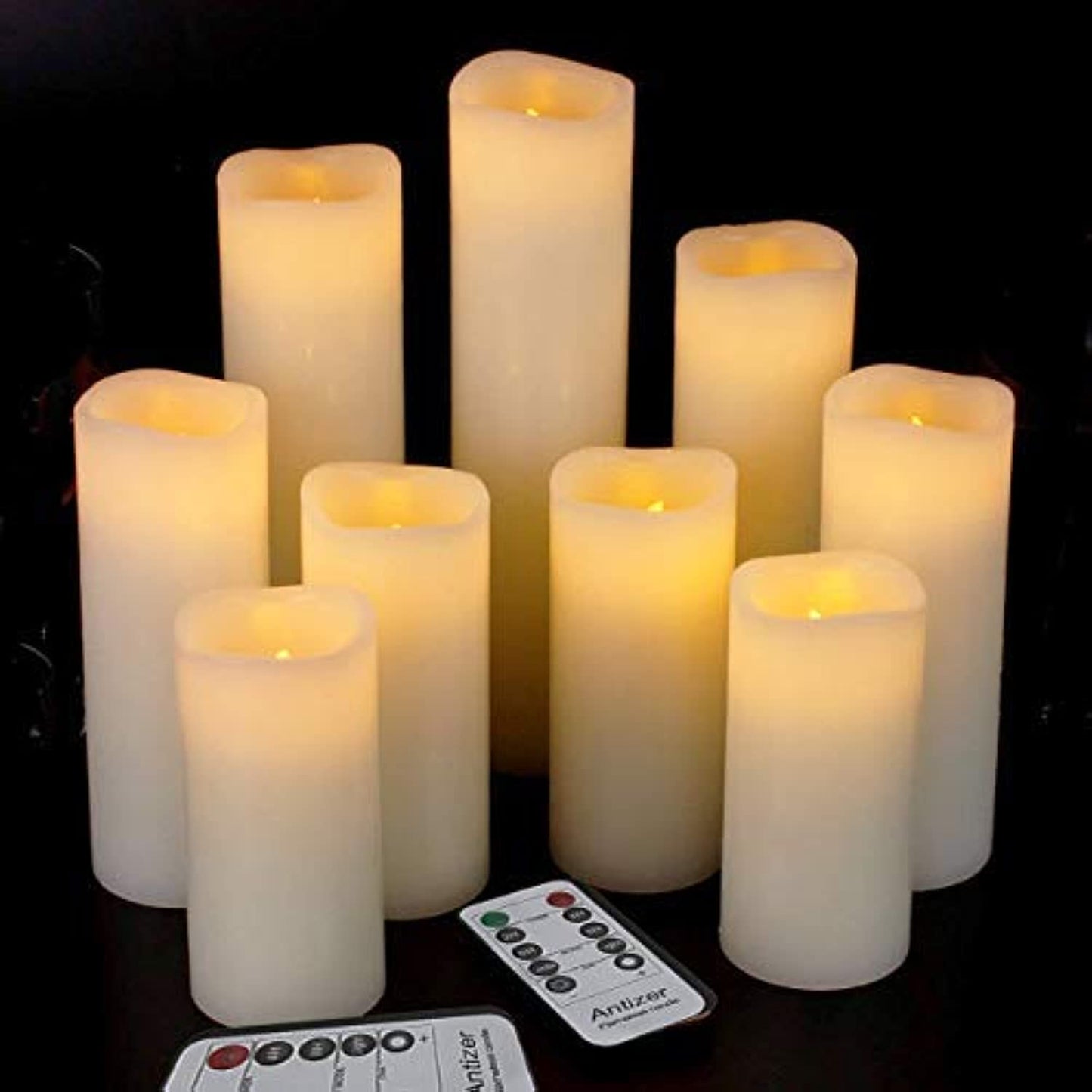 Flameless Candles Led Candles Pack of 9 (H 4" 5" 6" 7" 8" 9" X D 2.2") Ivory Real Wax Battery Candles with Remote Timer