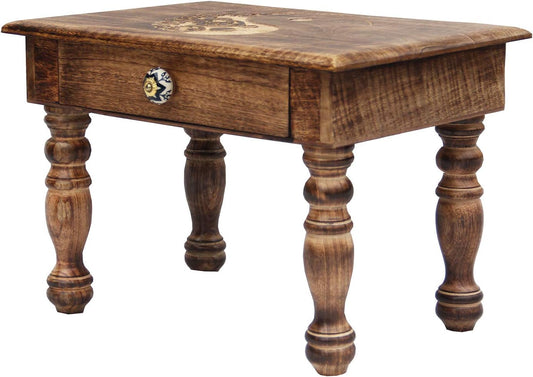 Dharmaobjects Solid Mango Wood Hand Carved Prayer Puja Shrine Altar Meditation Table (Yin Yang) Large