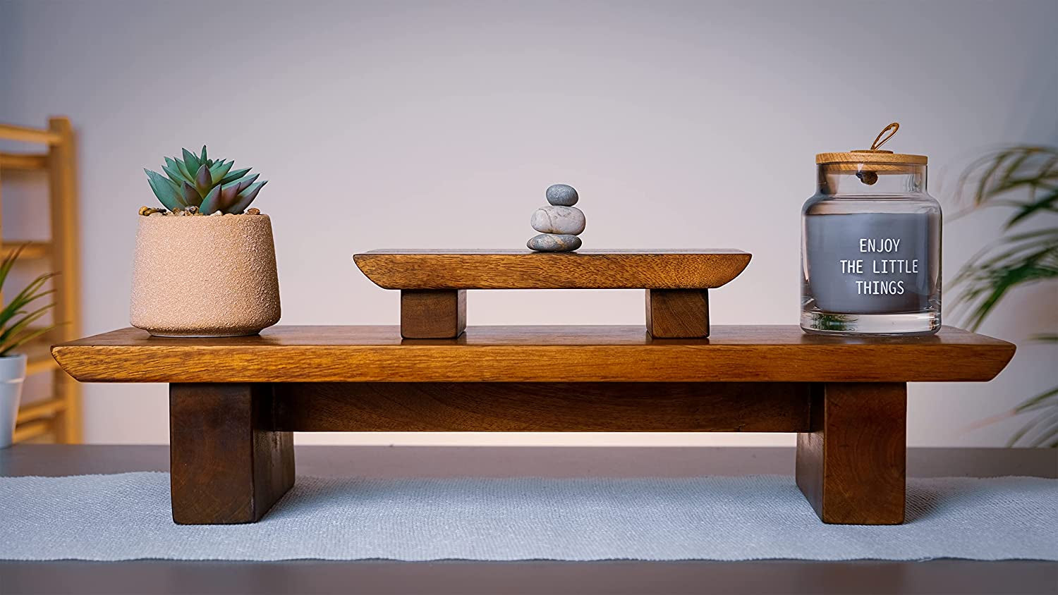 Vesoda Meditation Altar Table – 21 X 7.5 X 6 Inch Handmade Tiered Puja Table - Small Alter Table for Relaxation, Prayer - Buddha Shrine Altar Meditation Table Made of Solid and Rich Mango Wood