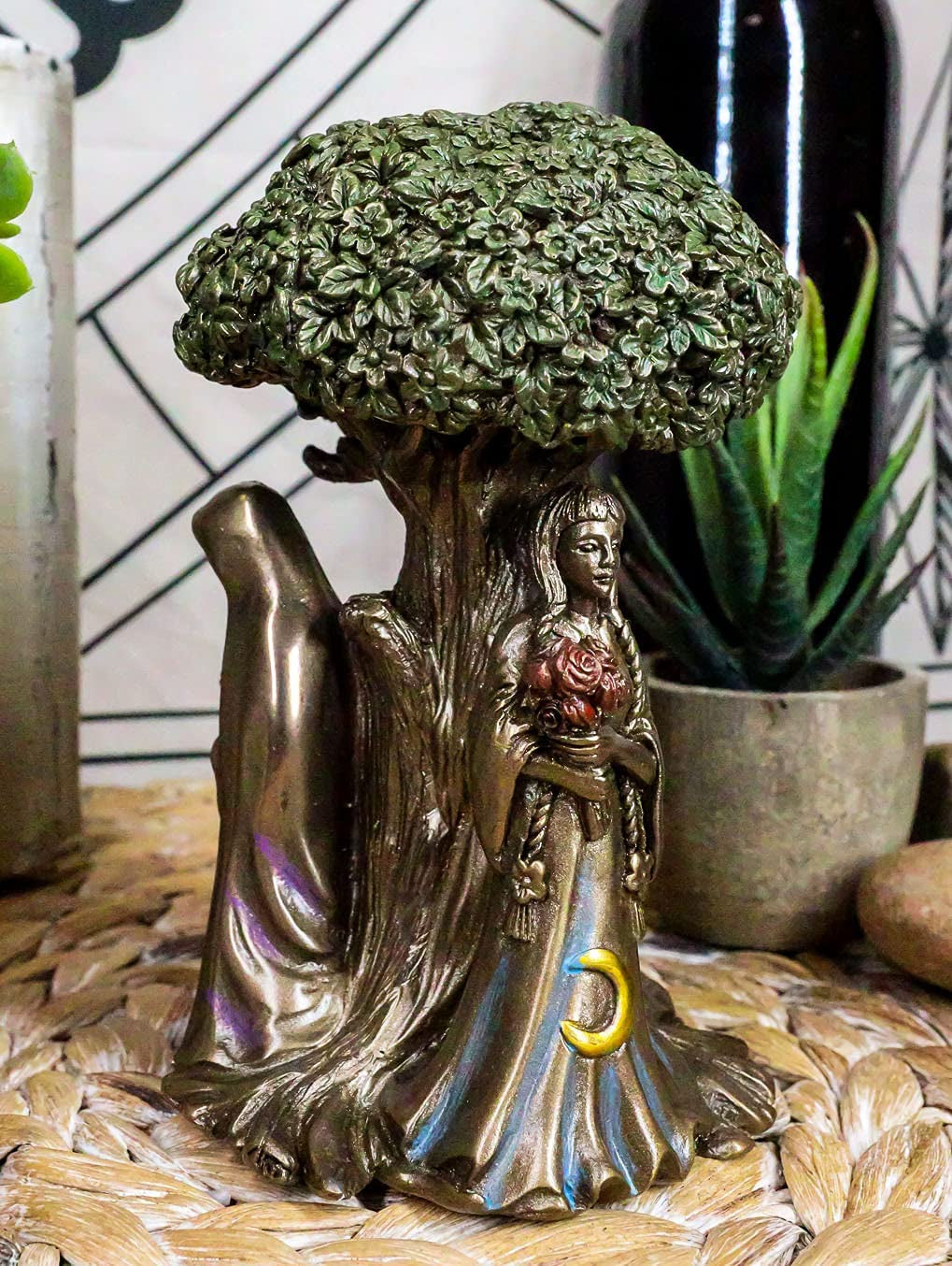 Ebros Celtic Sacred Moon Triple Goddess Mother Maiden Crone under Tree of Life Statue 5.5" Tall Hecate Brigid Wicca Wiccan Holy Trinity Decor Sculpture Decorative Figurine Cosmic Celestial Gods