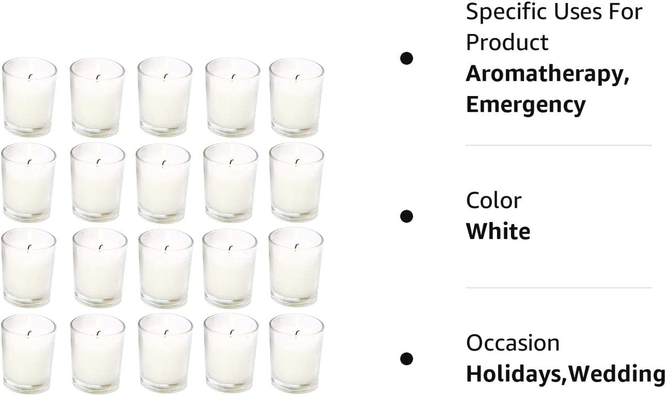20 Pack Warm White Unscented Clear Glass Filled Votive Candles. Hand Poured Wax Candle Ideal Gifts for Aromatherapy Spa Weddings Birthdays Holidays Party (Warm White)