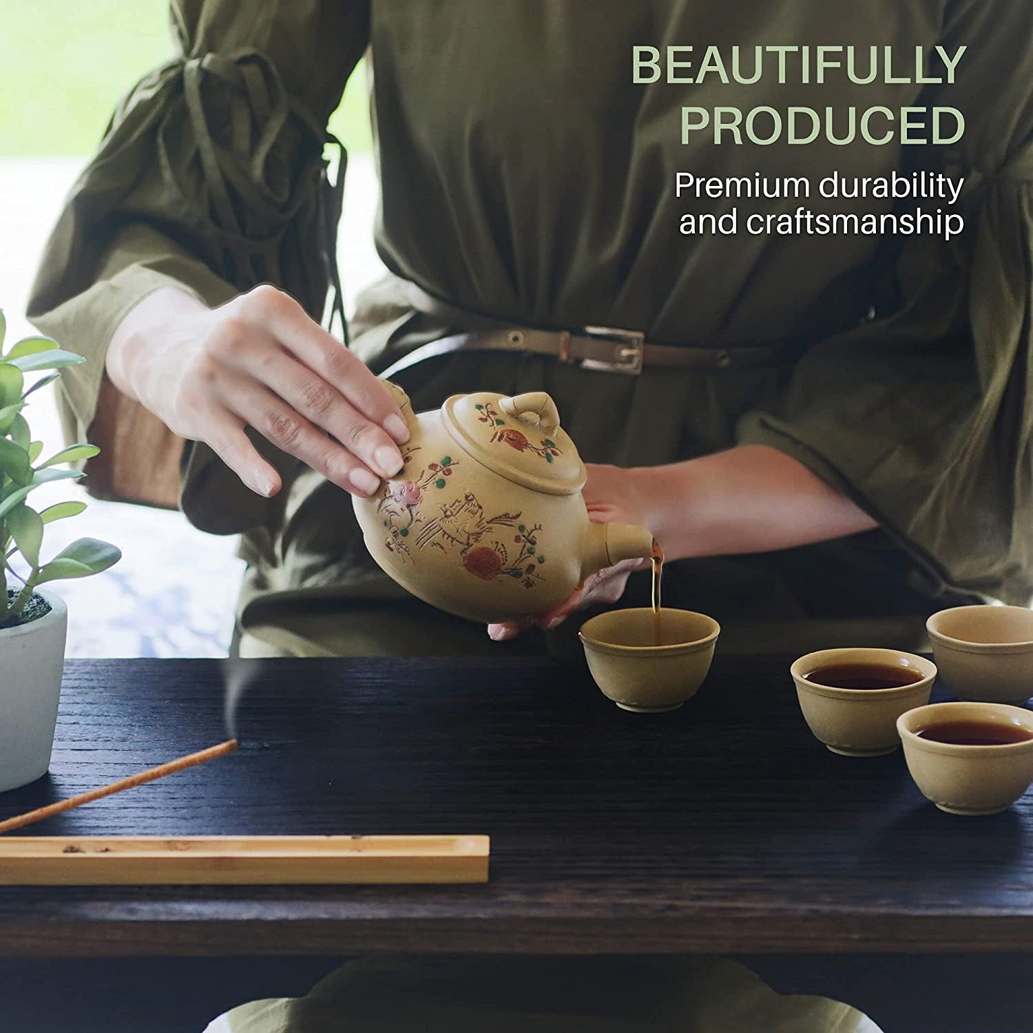 Kiri Meditation Table - Premium Carved Japanese Minimalist Altar - Chabudai Coffee or Tea Low Floor Table - Floor Sitting, Sustainable Paulownia Wood - Small Foldable Prayer Shrine Stand