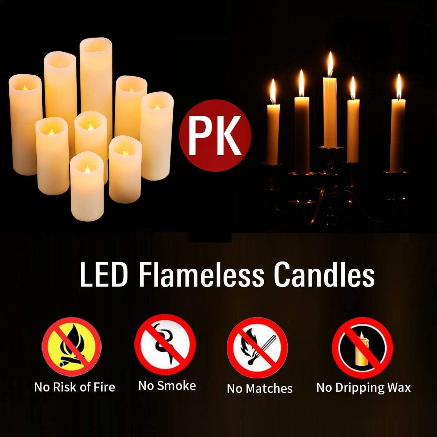 Flameless Candles Led Candles Pack of 9 (H 4" 5" 6" 7" 8" 9" X D 2.2") Ivory Real Wax Battery Candles with Remote Timer