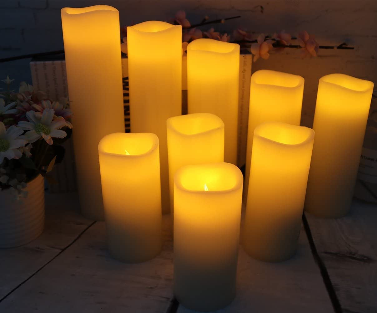 Flameless Candles Led Candles Pack of 9 (H 4" 5" 6" 7" 8" 9" X D 2.2") Ivory Real Wax Battery Candles with Remote Timer